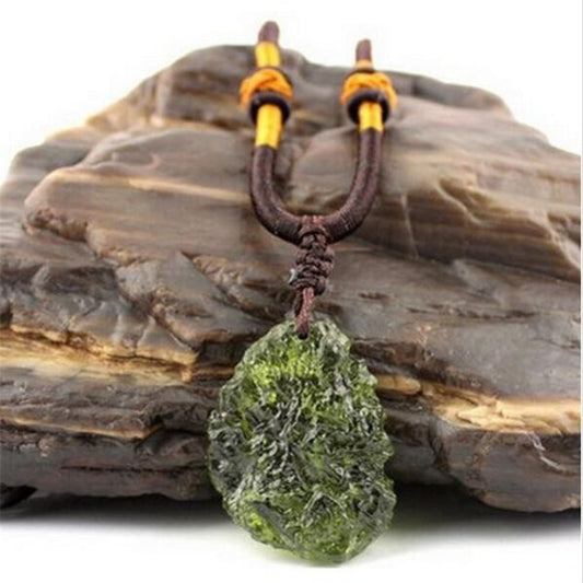 Natural Czech Meteorite Pendant Rough Green Meteorite Jewelry Necklace Fine Crystal Gravel