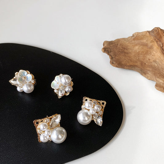 Small Pearl Shell Flower Crystal Stud Earrings