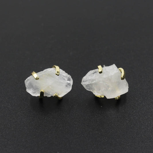 Irregular Natural Raw Gemstone Crystal Four-claw Stud Earrings