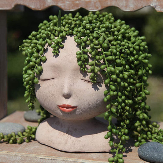 Sculpture Flowerpot With Closed Eyes Doll Garden Decoration Ornaments