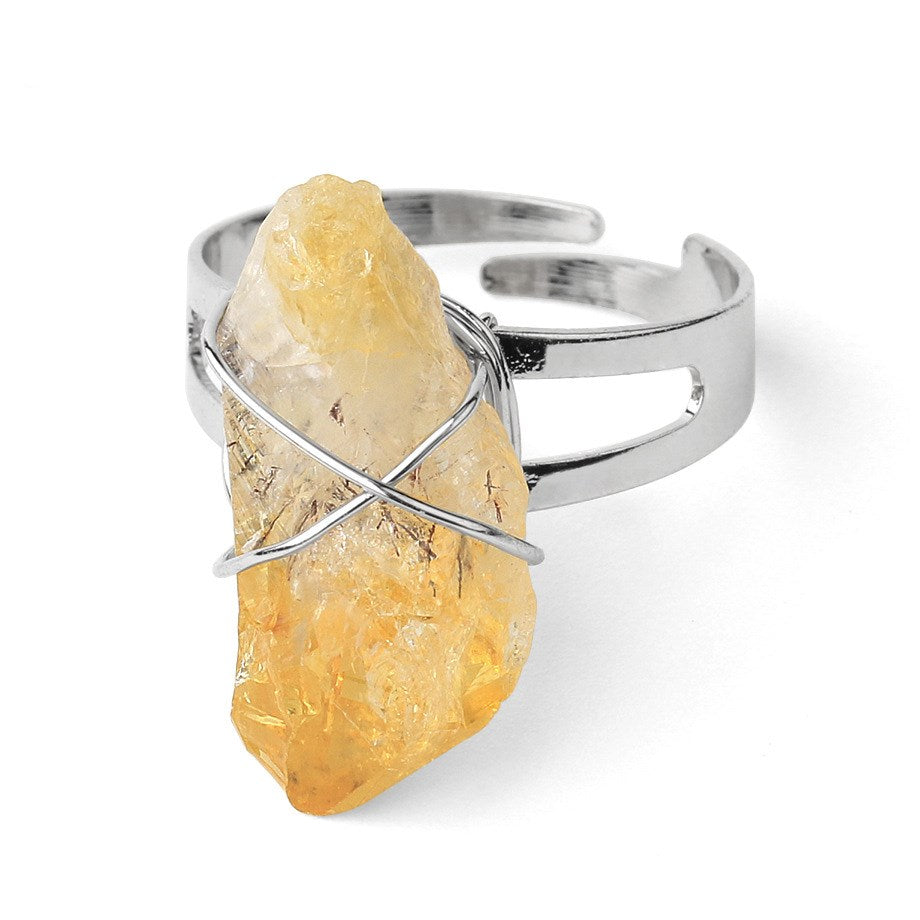 Natural crushed stone crystal ring