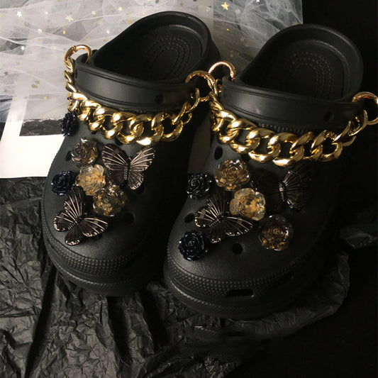 Black Croc Shoes Big Transformation Shoe Buckle Set Accessories