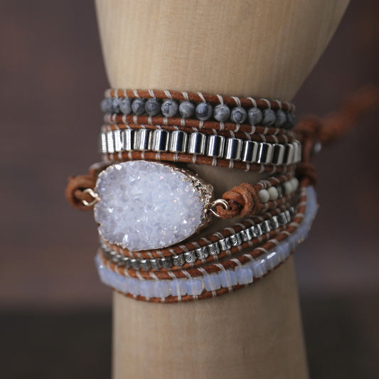 Natural White Crystal Cluster AB Color Bracelet Beads Natural